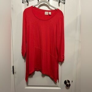 Zenergy by Chicos‎ size 0 women’s small tunic coral pink 3/4 sleeve top comfy